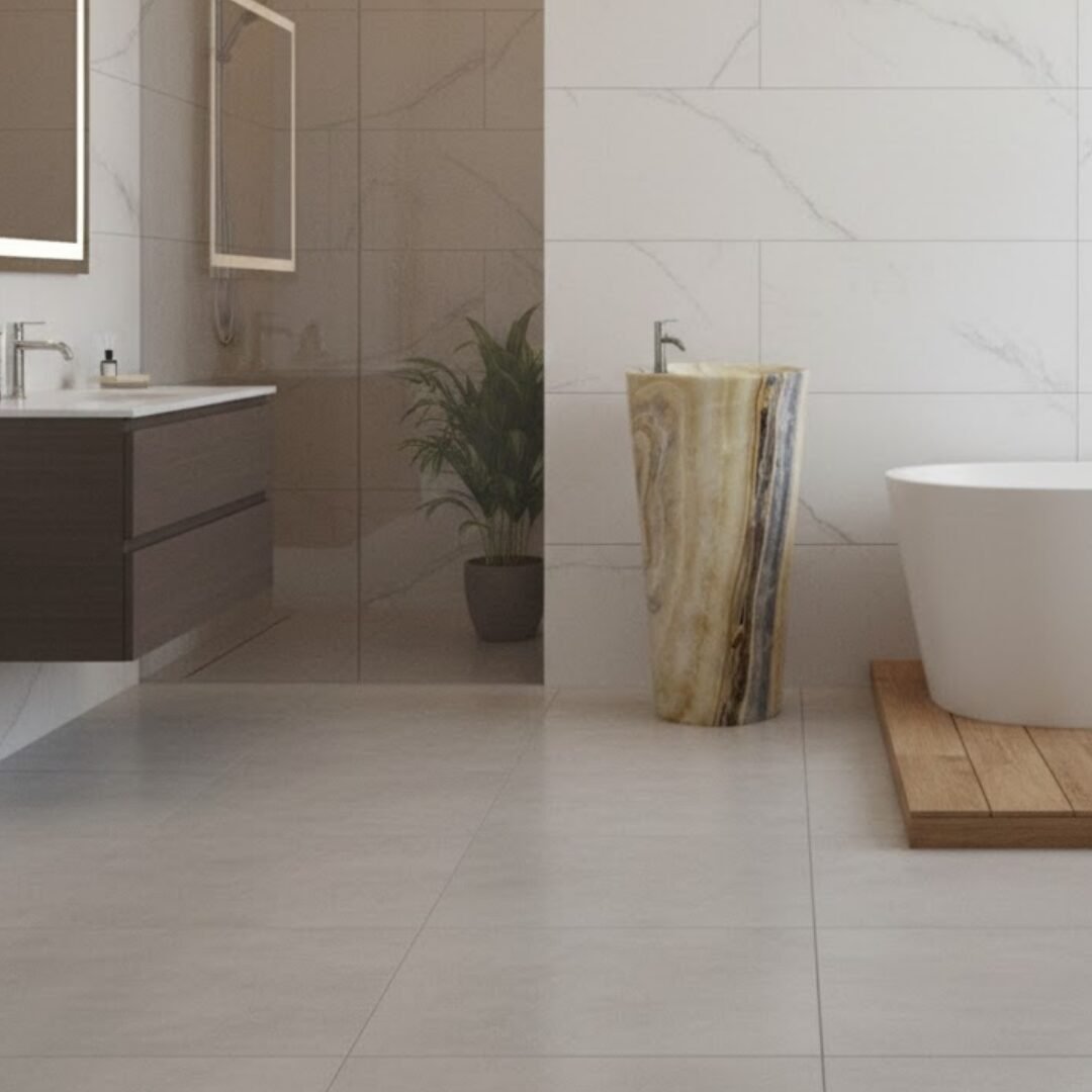 Elegant porcelain tile for designer kitchens and luxury bathroom floors