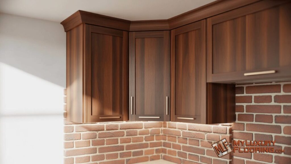 Corner Cabinet with Brick Accent