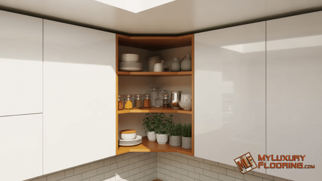 Corner Cabinet with Free Standing Shelves