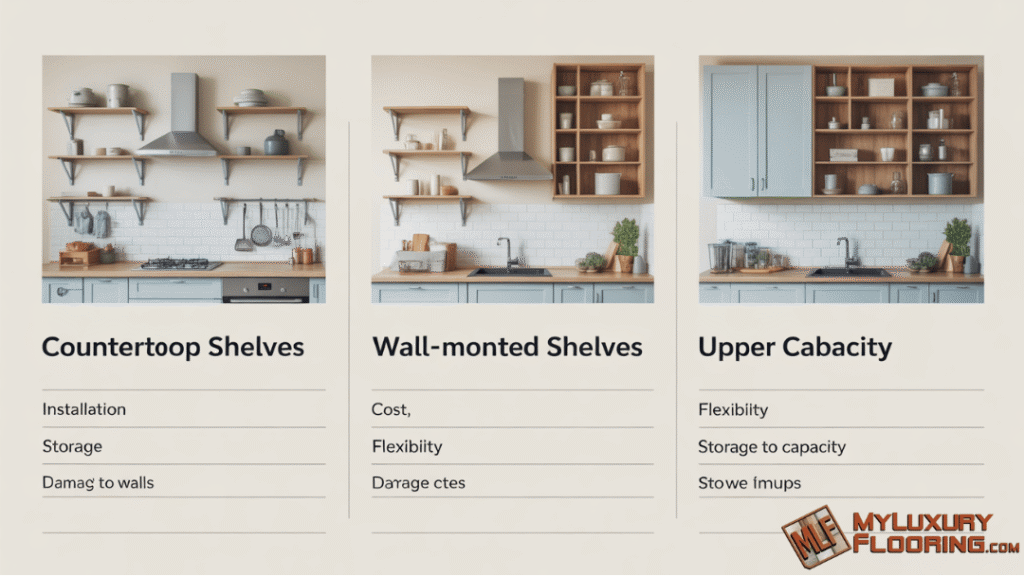 Countertop Shelves vs Wall Shelves vs Cabinets