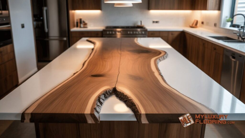 Live Edge Island + Porcelain Perimeter Counters