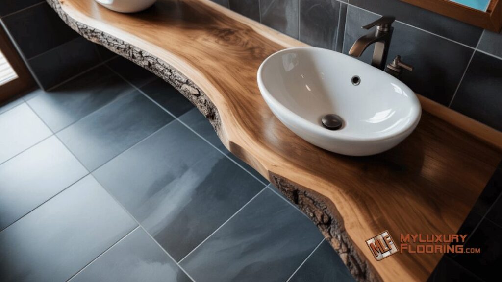 Live Edge Vanity + Tile Flooring Contrast