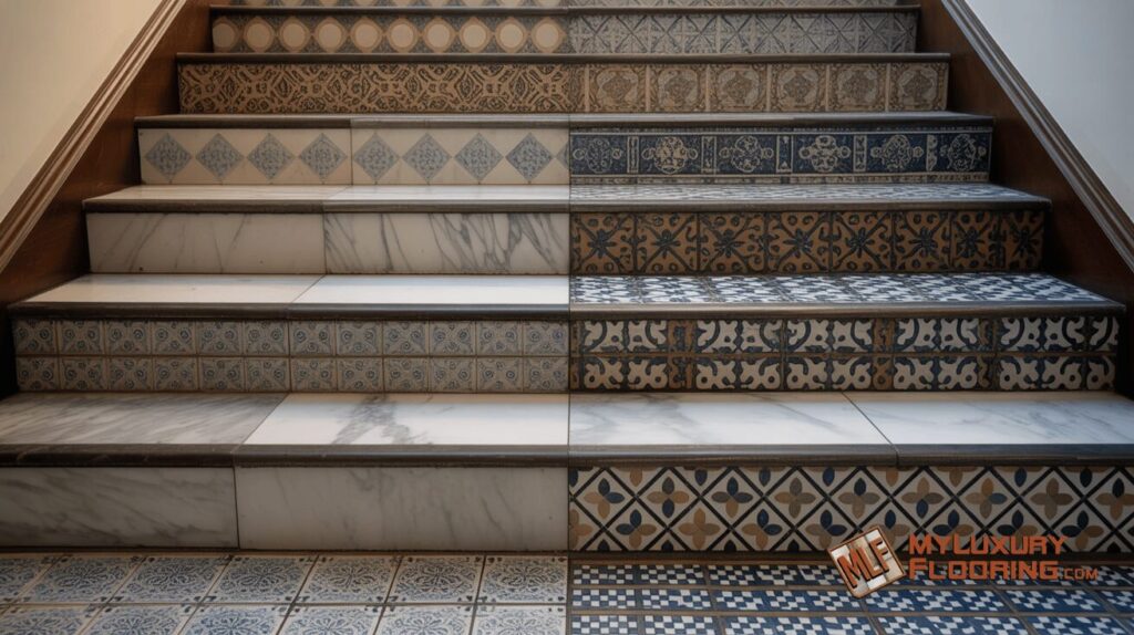 Mix-Pattern Porcelain Stair Design