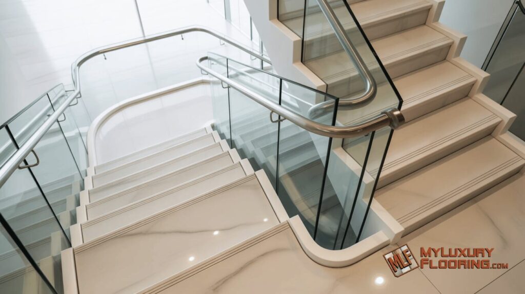 Porcelain Staircase with Glass Railing