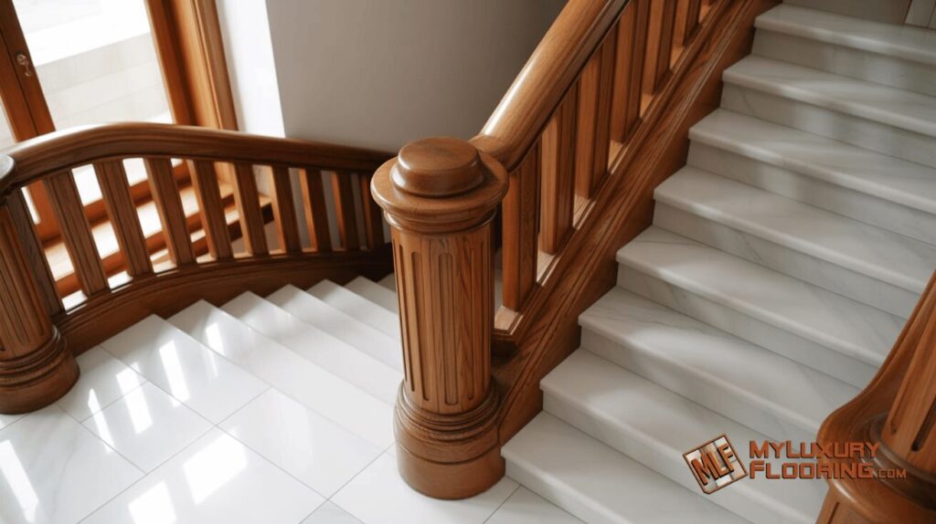 Porcelain Staircase with Wood Counter Accents