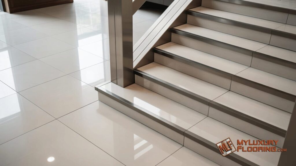 Porcelain Stairs Matching Flooring