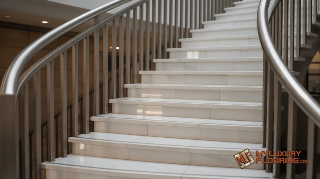 Porcelain Stairs with Metal Railing